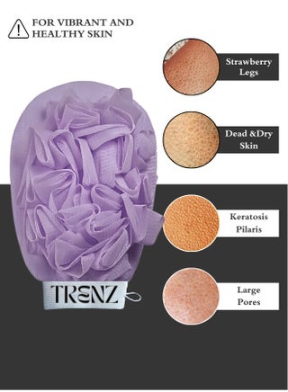 A two-sided exfoliating and cleansing body scrubber consisting of an exfoliating glove and a cleansing sponge. - view 4