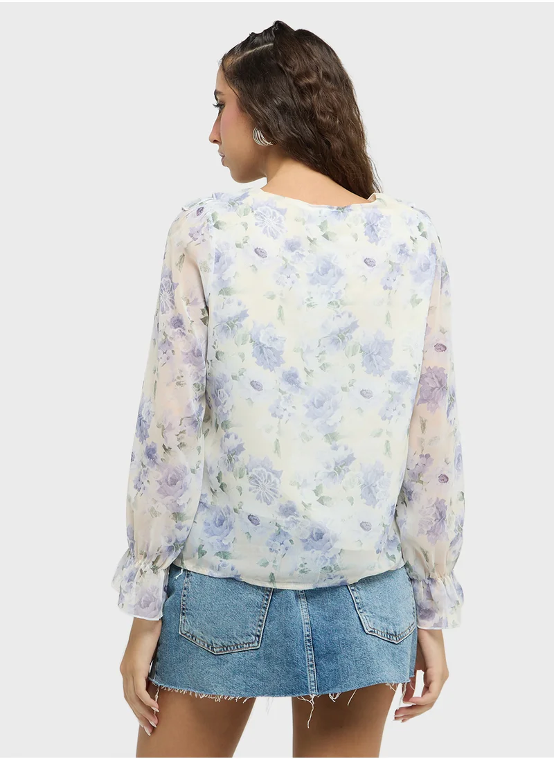 جينجر Ruffle Detail Floral Blouse