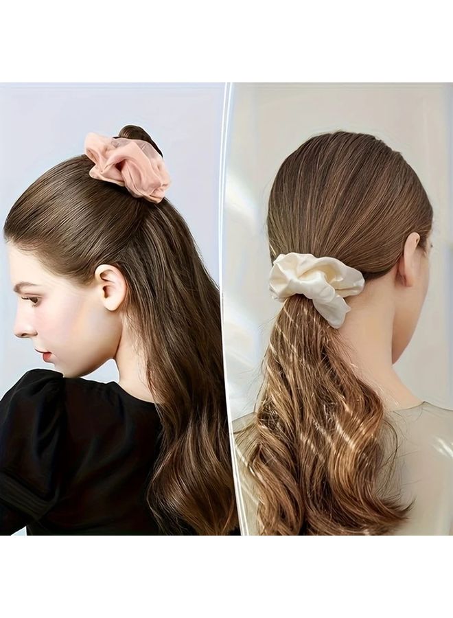 Light Brown 16pcs Satin Scrunchies Set Soft Stretchy Hair Ties For Women - Image 2