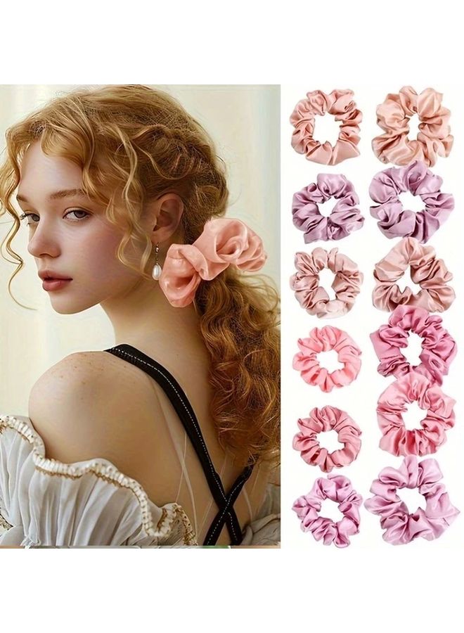Light Brown 16pcs Satin Scrunchies Set Soft Stretchy Hair Ties For Women - Image 4