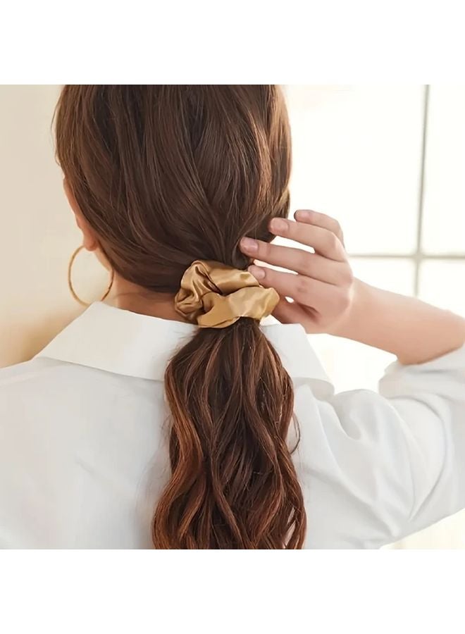 Light Brown 16pcs Satin Scrunchies Set Soft Stretchy Hair Ties For Women - Image 5