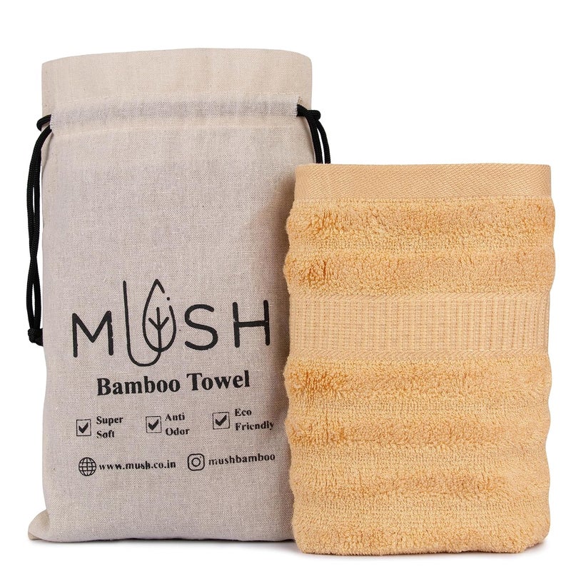 Mush مجموعة مناشف يد من الخيزران موش - 2 قطعة | 100% خيزران | مناشف فائقة النعومة، ماصة وسريعة الجفاف للاستخدام اليومي. صالة رياضية، مسبح، سفر، رياضة ويوغا | 75 × 35 سم | 600 جرام لكل متر مربع (بني ذهبي) - Image 5