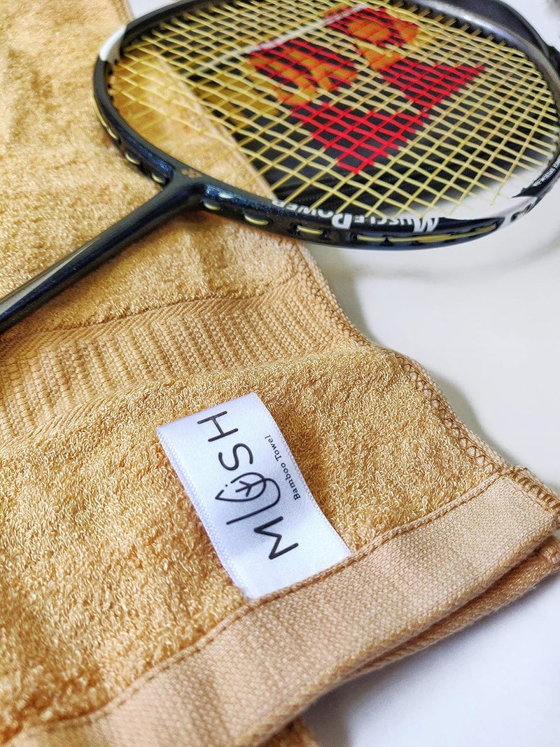 Mush مجموعة مناشف يد من الخيزران موش - 2 قطعة | 100% خيزران | مناشف فائقة النعومة، ماصة وسريعة الجفاف للاستخدام اليومي. صالة رياضية، مسبح، سفر، رياضة ويوغا | 75 × 35 سم | 600 جرام لكل متر مربع (بني ذهبي) - Image 3