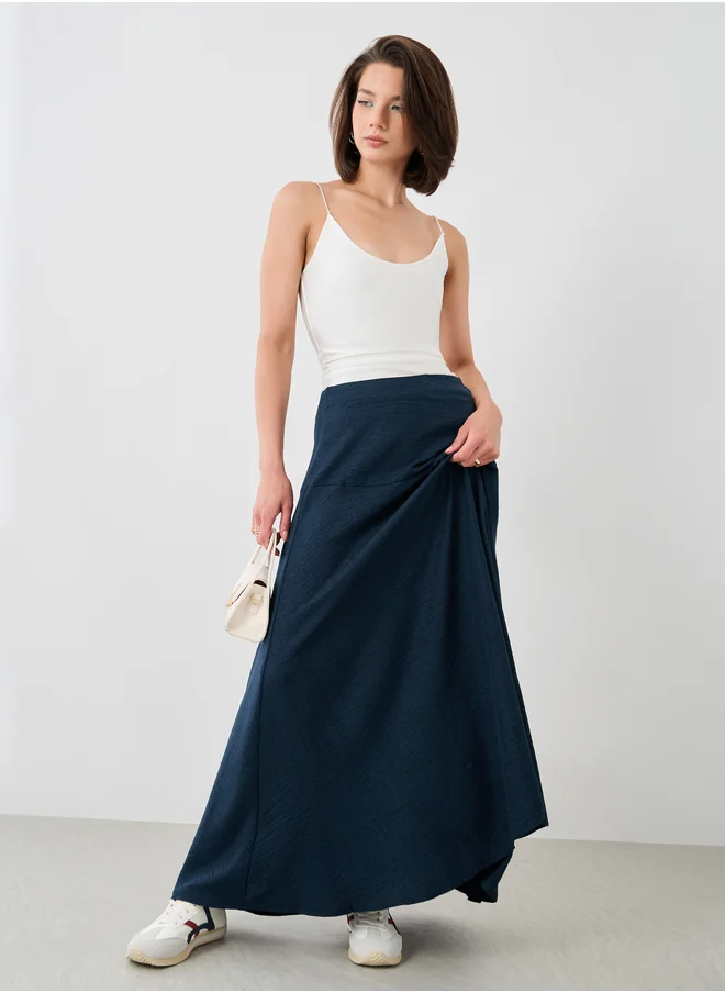 Take Two Take Two Textured Side Button Detail A-Line Maxi Skirt