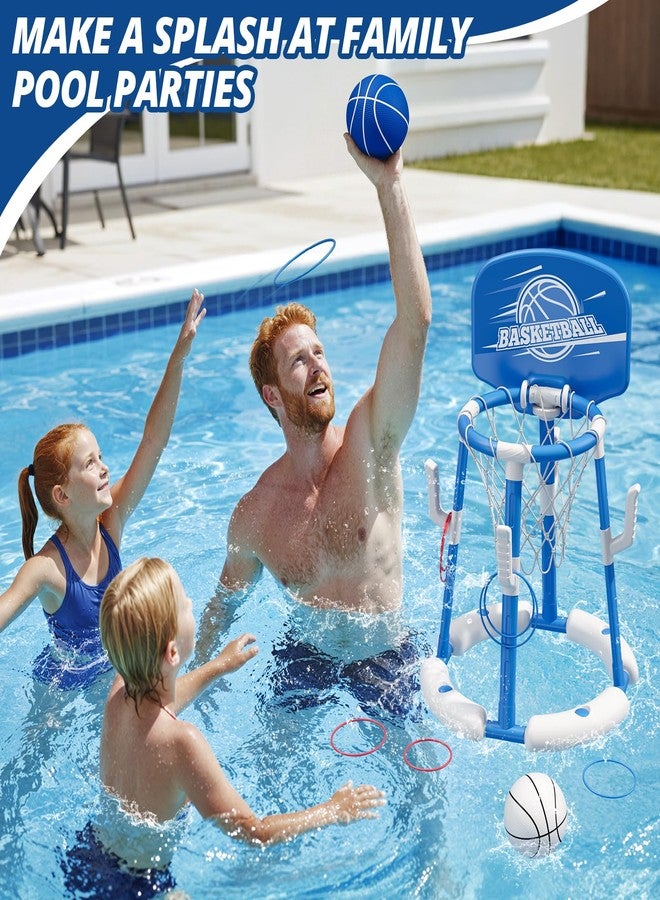 HYES 2 in 1 Pool Basketball Hoop with Backboard, Floating Pool Toys with 4 Balls/8 Ring Toss Game for Kids Ages 4-8, Indoor Outdoor Water Basketball for Poolside Family Party for Adults Kid 8-12, Blue - Image 5