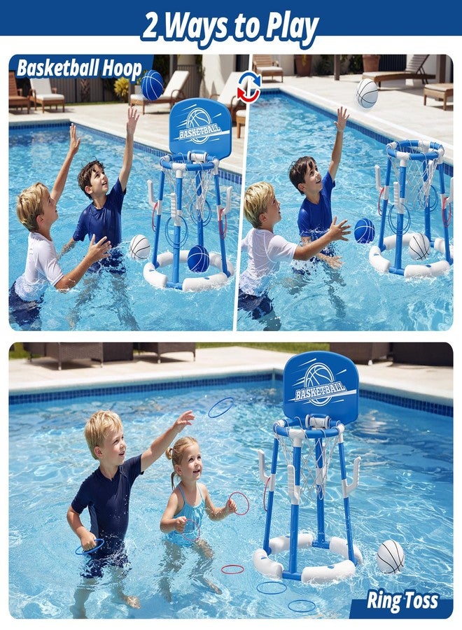 HYES 2 in 1 Pool Basketball Hoop with Backboard, Floating Pool Toys with 4 Balls/8 Ring Toss Game for Kids Ages 4-8, Indoor Outdoor Water Basketball for Poolside Family Party for Adults Kid 8-12, Blue - Image 2
