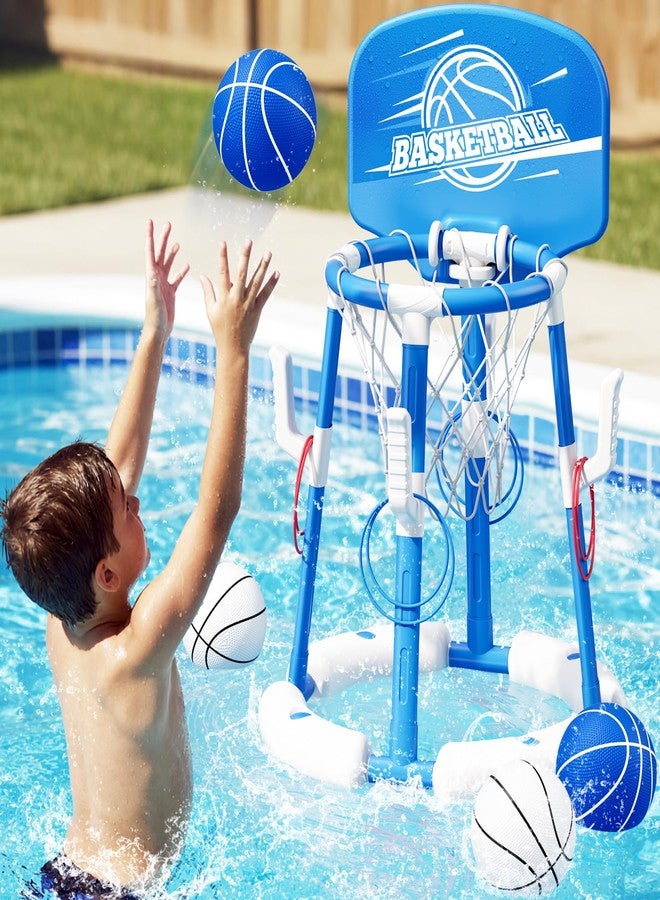 HYES 2 in 1 Pool Basketball Hoop with Backboard, Floating Pool Toys with 4 Balls/8 Ring Toss Game for Kids Ages 4-8, Indoor Outdoor Water Basketball for Poolside Family Party for Adults Kid 8-12, Blue - Image 1