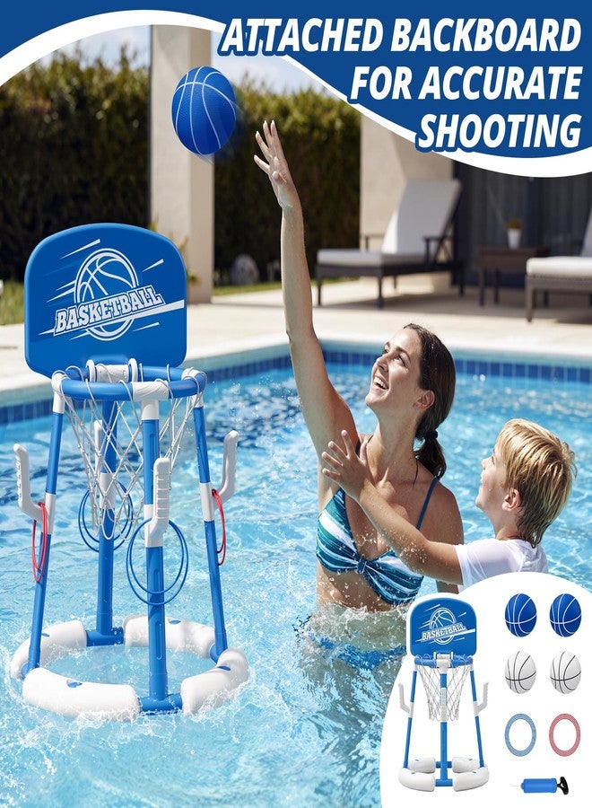 HYES 2 in 1 Pool Basketball Hoop with Backboard, Floating Pool Toys with 4 Balls/8 Ring Toss Game for Kids Ages 4-8, Indoor Outdoor Water Basketball for Poolside Family Party for Adults Kid 8-12, Blue - Image 3