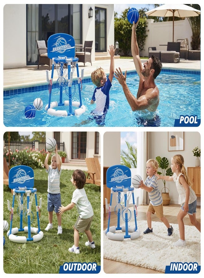 HYES 2 in 1 Pool Basketball Hoop with Backboard, Floating Pool Toys with 4 Balls/8 Ring Toss Game for Kids Ages 4-8, Indoor Outdoor Water Basketball for Poolside Family Party for Adults Kid 8-12, Blue - Image 4