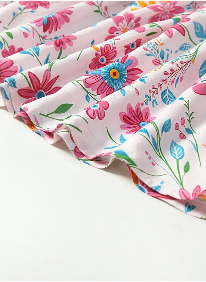 BELLA MODA All-Over Floral Print Button Detail Dress by Styli  - Image 4