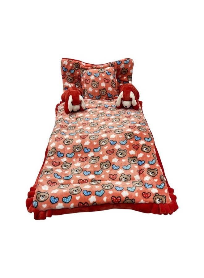 PINKS & BLUES Full Sleeping 5 Piece Baby Bedding Set with 2 Puppy Shape Side Pillows (0-42MONTHS) (Printed Red) - Image 1