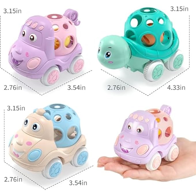 BABY GIRL CAR TOYS, BABIES TOY CARS BABY EASTER TOYS, RATTLE & ROLL TRUCK FOR INFANT TODDLER GIRLS, PUSH AND GO TRUCKS FOR 1 2 YEAR OLD BIRTHDAY GIFT, GIFTS FOR TODDLERS INFANTS 18 MONTHS - Image 3