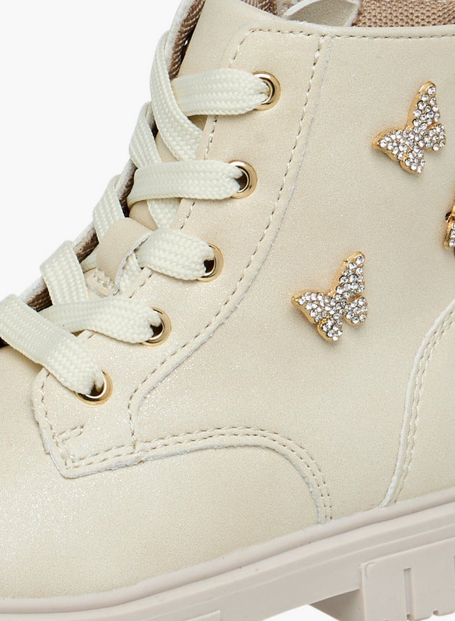 JUNIORS Butterfly Embellished High Cut Boots with Zip Closure - Image 5