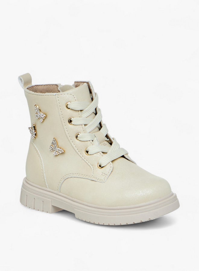 JUNIORS Butterfly Embellished High Cut Boots with Zip Closure - Image 2