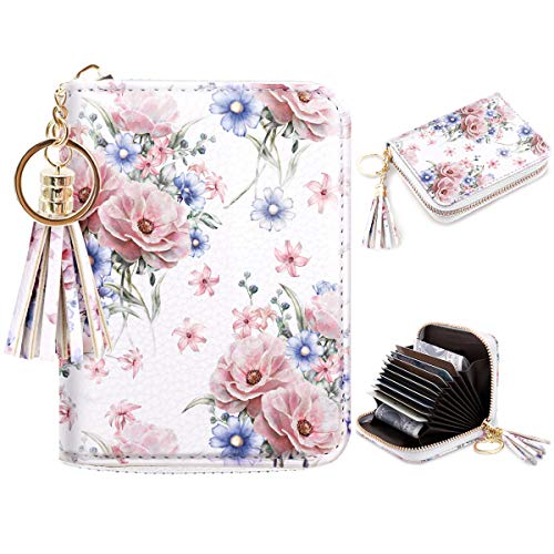 Coco Rossi Women's Card Case RFID Cute Flowers Small Wallet Card Holder, White Floral - Image 1