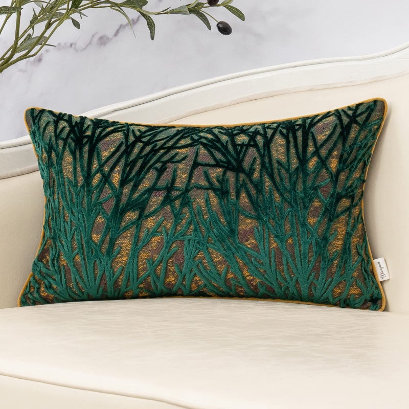 Yangest Green Throw Pillow Cover Velvet Cushion Cover Branches Rectangular Pillowcase for Sofa Couch Bedroom Living Room 12x20 Inch