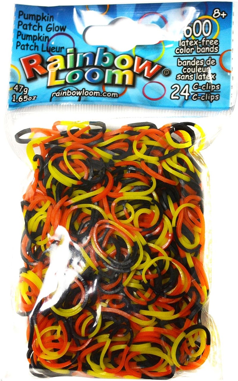 أشرطة مطاطية بلون برتقالي مزينة بنقوش على شكل قرع من Rainbow Loom
