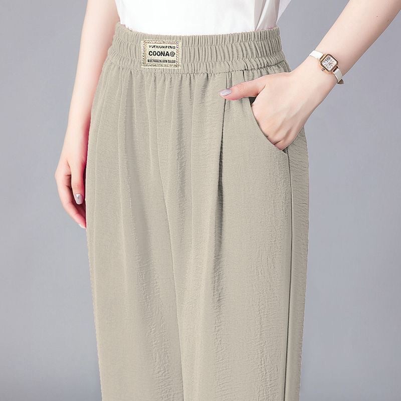 Summer Middle-Aged And Elderly Mother'S Pants Straight Casual Pants Elasto High Waist Cropped Loose Haren Pants Slimming Plus Size - Image 5