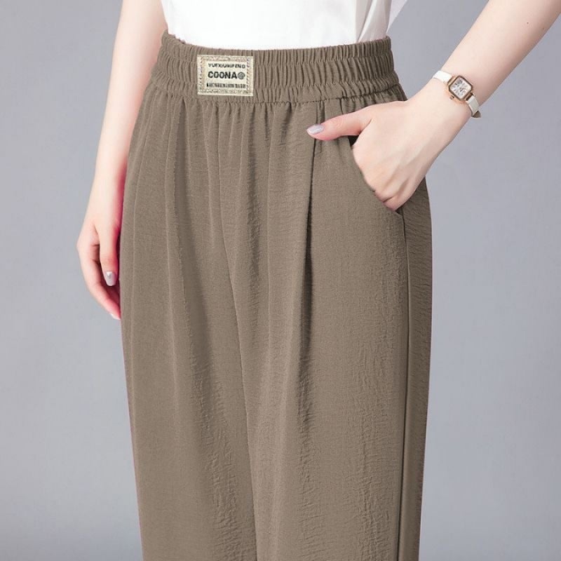 Summer Middle-Aged And Elderly Mother'S Pants Straight Casual Pants Elasto High Waist Cropped Loose Haren Pants Slimming Plus Size - Image 1