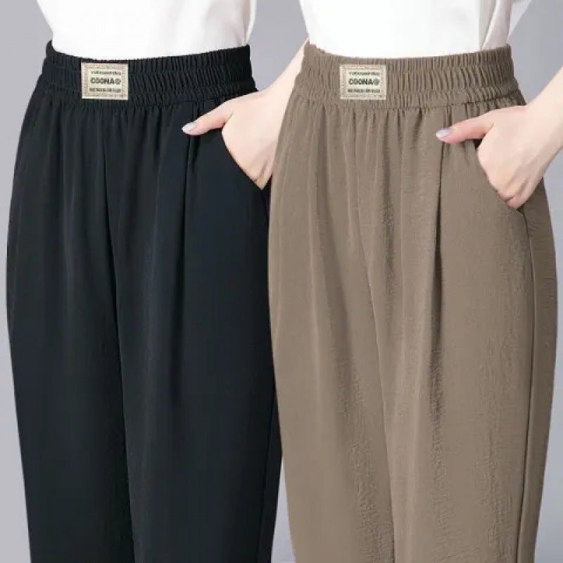 Summer Middle-Aged And Elderly Mother'S Pants Straight Casual Pants Elasto High Waist Cropped Loose Haren Pants Slimming Plus Size - Image 2