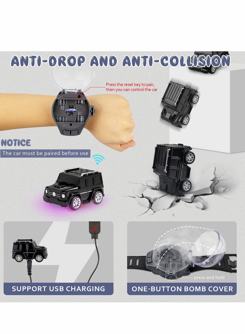 SYOSI ساعة معصم صغيرة طويلة المسافة RC Car، 2022 ألعاب جديدة للتحكم عن بعد، سباق 2.4 جيجا هرتز مع شحن USB، رسوم متحركة صغيرة، هدية للأولاد والبنات - Image 3