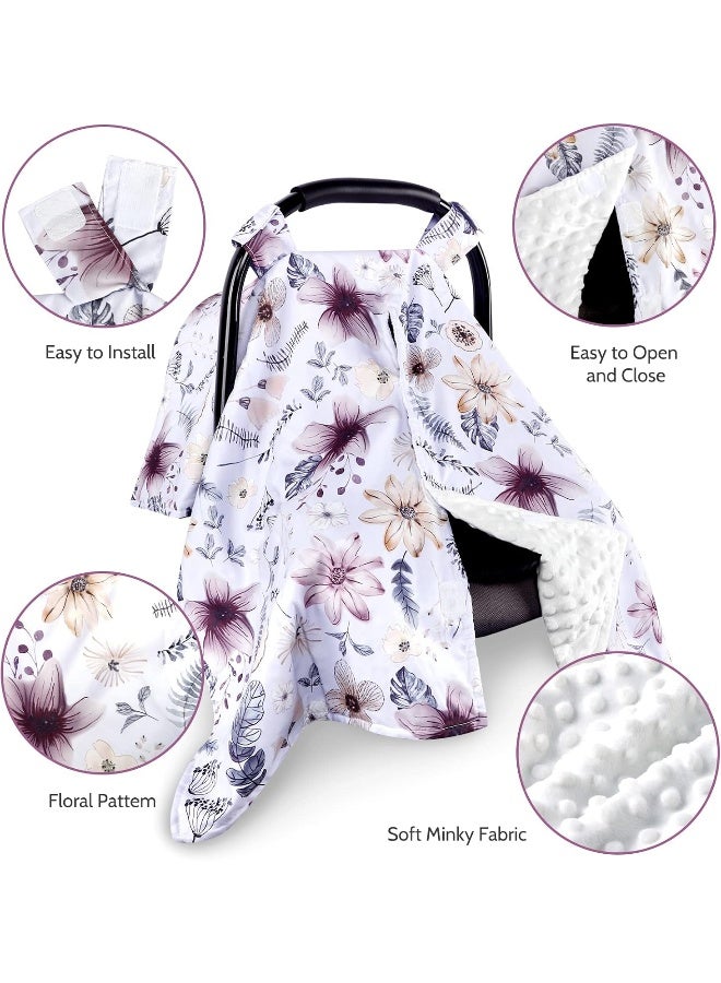 Jundetye Baby Car Seat Cover, Peekaboo Opening Car Seat Canopy for Baby Girls Boys, Mom Nursing Breastfeeding Covers, Blanket for Infant, Purple Watercolor Flower - Image 2