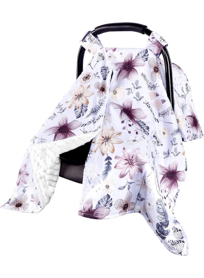 Jundetye Baby Car Seat Cover, Peekaboo Opening Car Seat Canopy for Baby Girls Boys, Mom Nursing Breastfeeding Covers, Blanket for Infant, Purple Watercolor Flower - Image 1