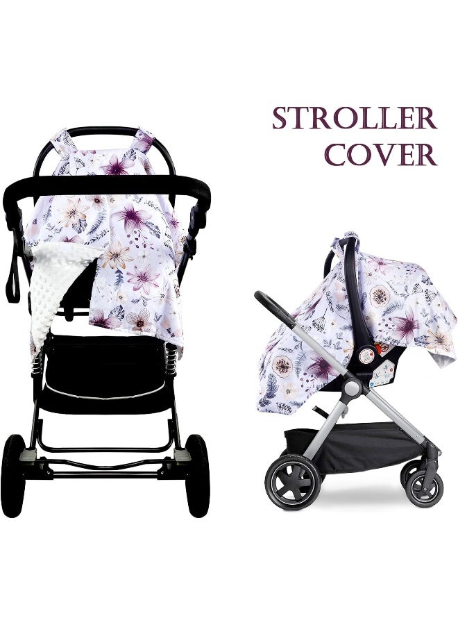 Jundetye Baby Car Seat Cover, Peekaboo Opening Car Seat Canopy for Baby Girls Boys, Mom Nursing Breastfeeding Covers, Blanket for Infant, Purple Watercolor Flower - Image 5