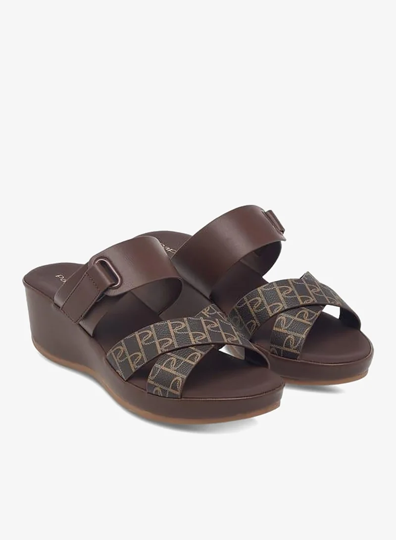 Paprika Women's Monogram Print Slip-On Cross-Strap Sandals With Wedge Heel