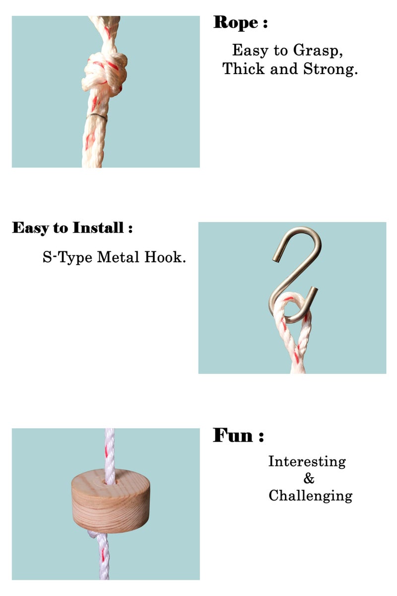Homecute Climbing Rope For Kid's, Climbing Rope With 7 Wooden Knot Idel For Tree Houses & Climbing Frames, Kids Ninja Rope Climber, Playground Accessories Kids Swing Set. ,7.5 Cm - Image 2