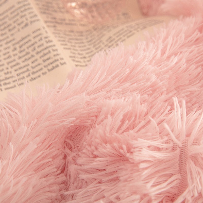 Mink Velvet Four-Piece Thickened Warm And Comfortable Princess Wind Plush Three-Piece Solid Color Bed Sheet - Image 4