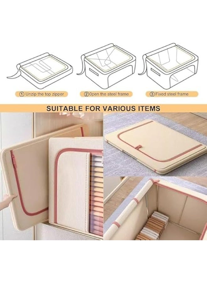 100L Storage Organizer, Foldable Metal Frame Box with Zipper, Visible Window, Large Storage Capacity with Handles for Quilts, Blankets, Bedspreads, Duvets, Closet Organizer, 1 Piece (Navy Blue), Polyester - Image 4