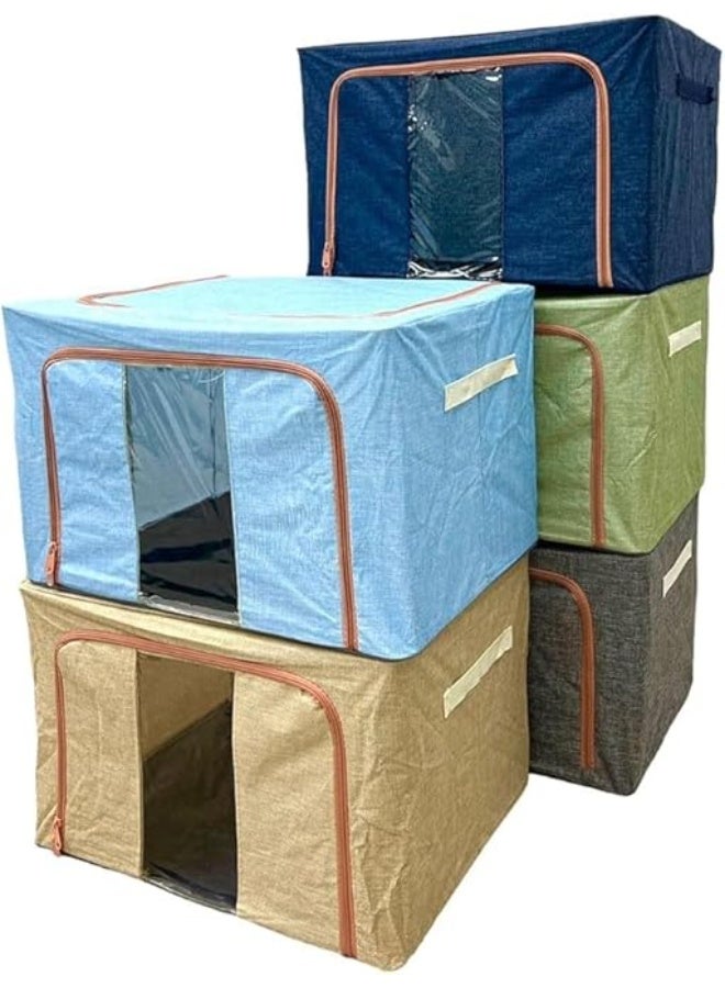 100L Storage Organizer, Foldable Metal Frame Box with Zipper, Visible Window, Large Storage Capacity with Handles for Quilts, Blankets, Bedspreads, Duvets, Closet Organizer, 1 Piece (Navy Blue), Polyester - Image 1