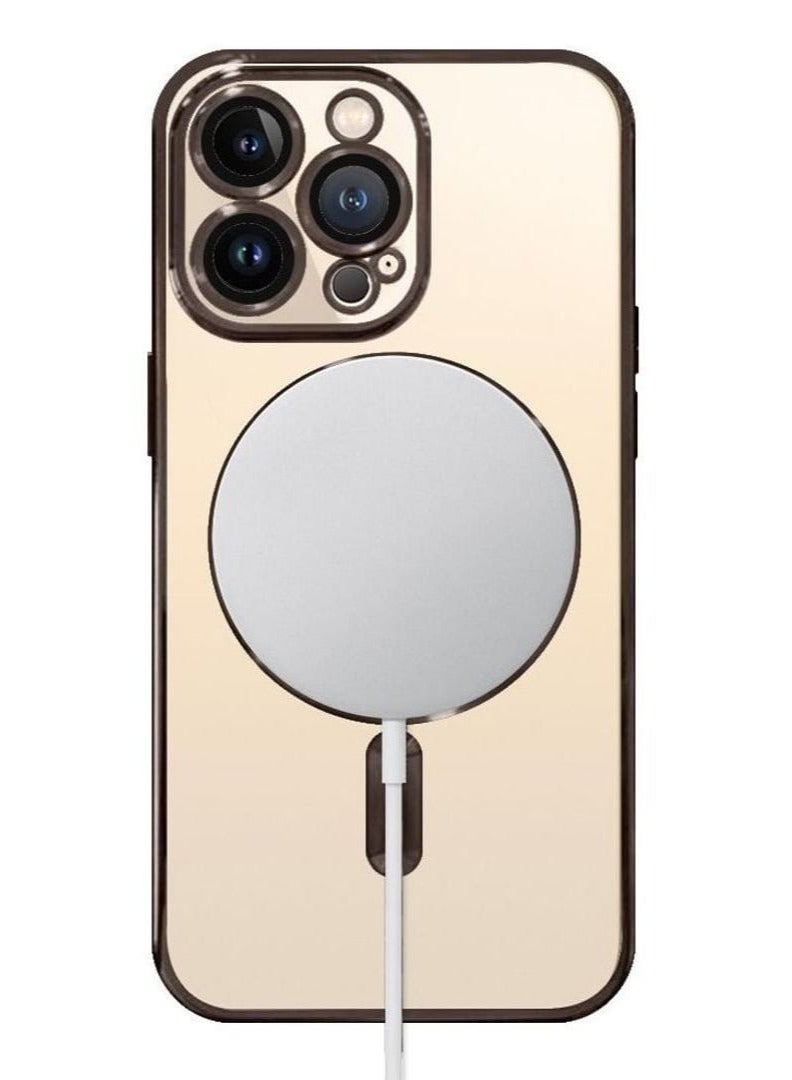 2Pack for iPhone 14 Pro Magsafe Case and Screen Protector Clear Electroplating Frame Wireless Charging Cover with Temped Glass Brown/Clear - Image 3