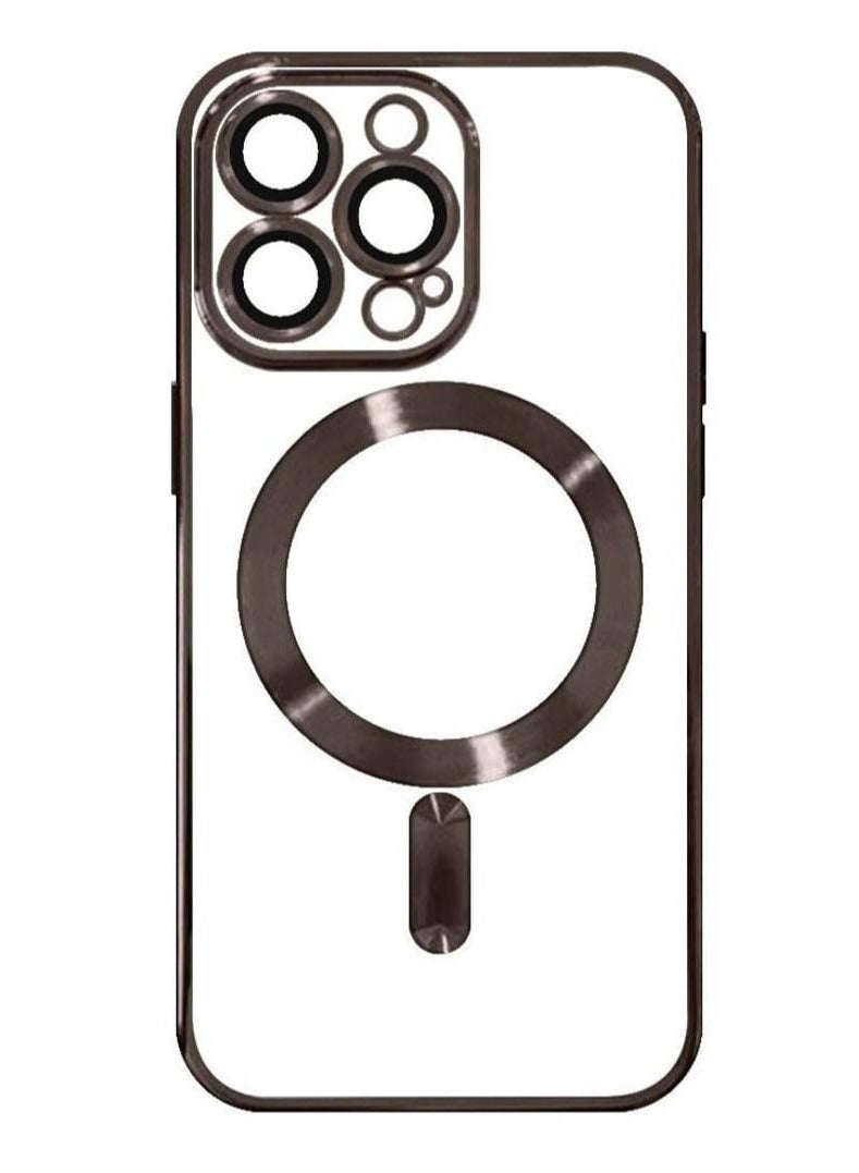 2Pack for iPhone 14 Pro Magsafe Case and Screen Protector Clear Electroplating Frame Wireless Charging Cover with Temped Glass Brown/Clear - Image 4