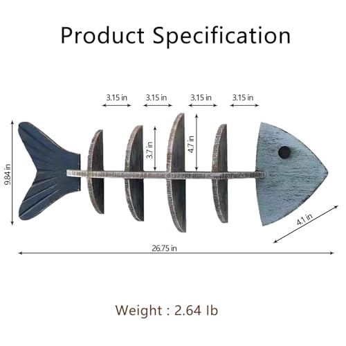 huulmood Wooden Fish Wall Shelf, Wood Fish Beach Decor Display Shelf, Nautical Coastal Style Wall - Mounted Organizer in Bedroom，Living Room，Lake House, Bathroom - Image 4