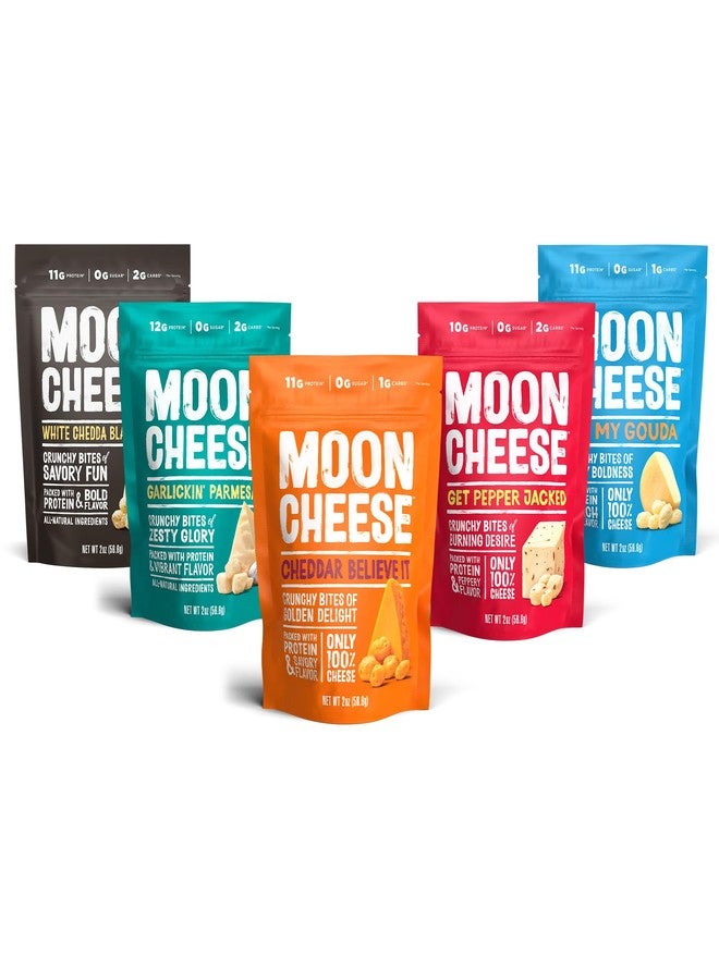 Moon Cheese Variety Pack, Cheddar, White Cheddar, Gouda, Garlic Parm & Pepper Jack, Protein-Rich Cheese Snack, Gluten Free, Keto Friendly, 100% Real Cheese, 2 Ounce (Pack of 5) - Image 1