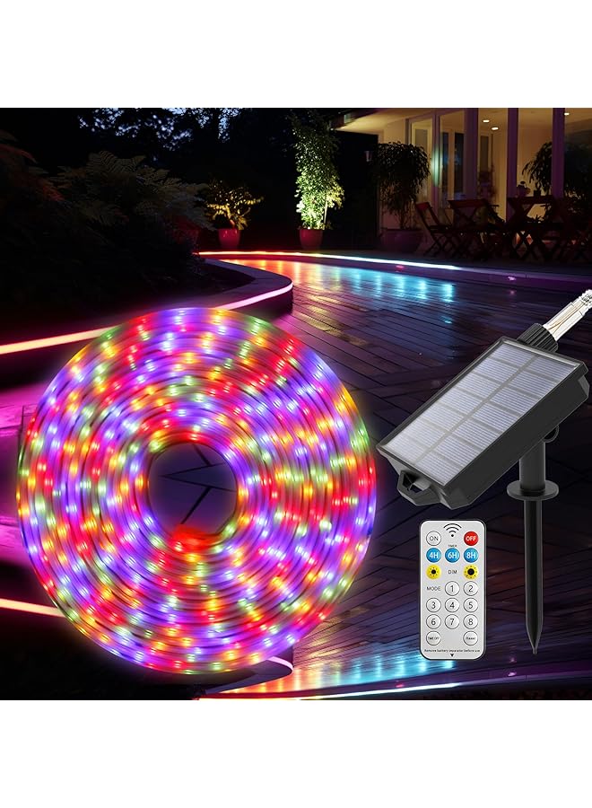 The Bros Solar Strip Lights 16.4FT, LED Solar Light Strip Outdoor Indoor, Two Charging Modes, Dimmable Solar Rope Lights with Remote Control, 8 Modes 4 Colours Strip Lights for Patio, Deck, Balcony Decor - Image 1