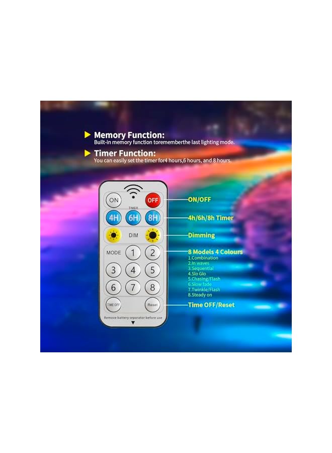 The Bros Solar Strip Lights 16.4FT, LED Solar Light Strip Outdoor Indoor, Two Charging Modes, Dimmable Solar Rope Lights with Remote Control, 8 Modes 4 Colours Strip Lights for Patio, Deck, Balcony Decor - Image 4