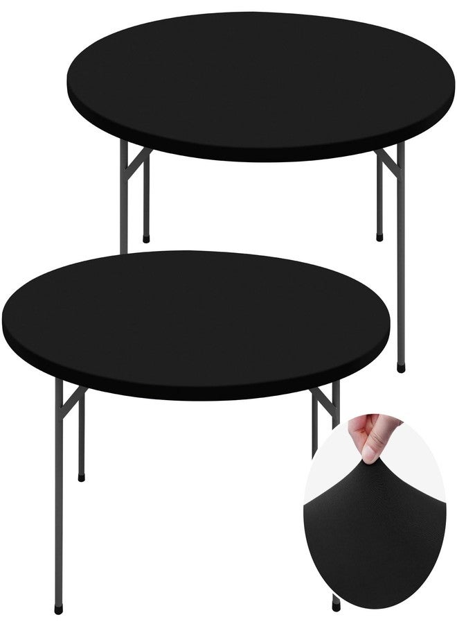 Moosfor Round Spandex Tablecloth 2 Pack, Elastic Fitted Waterproof Tablecloths for 45"-56" Tables, Stretch Washable Picnic Table Cover for Camping, Dining, Indoor and Outdoor, Black - Image 1