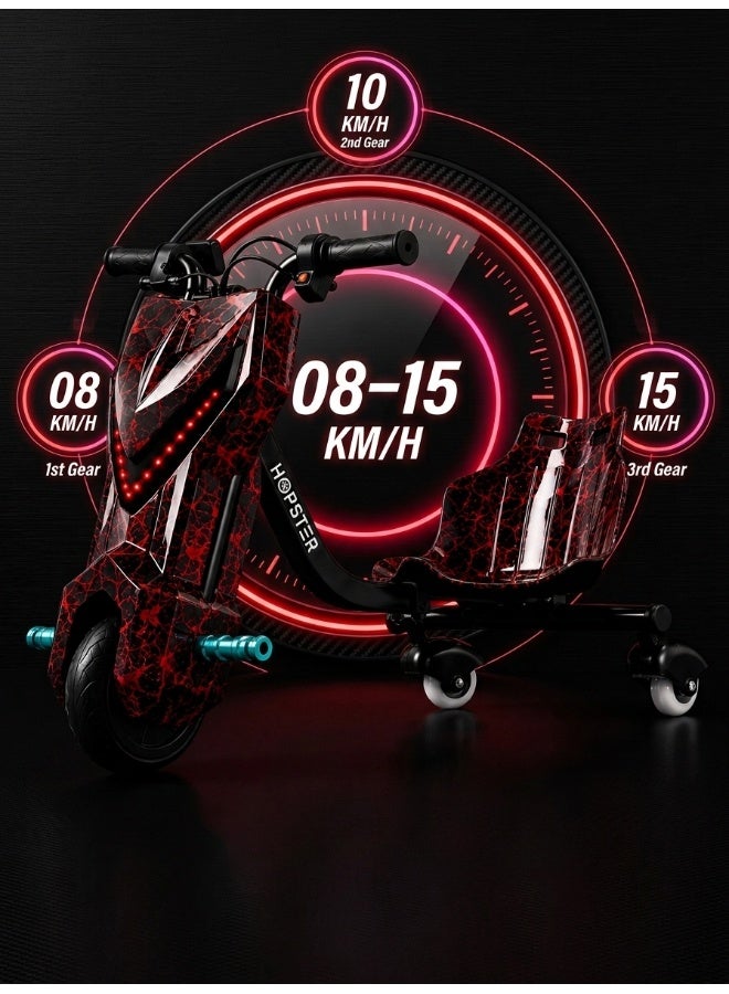 Hopster Kid's Advanced Electric Drift Scooter for Kids with 180W Motor, Medium 6.5 inch wheel, Comfortable Racing Seat, Rear Drift Wheel System, Long-Lasting Rechargeable Battery, Red & Black - Image 5