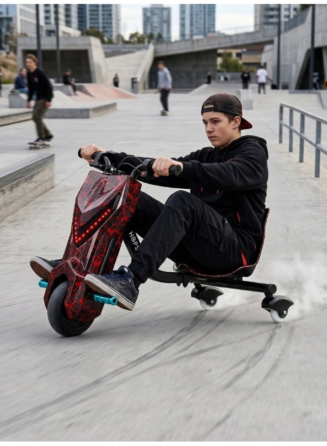 Hopster Kid's Advanced Electric Drift Scooter for Kids with 180W Motor, Medium 6.5 inch wheel, Comfortable Racing Seat, Rear Drift Wheel System, Long-Lasting Rechargeable Battery, Red & Black - Image 3