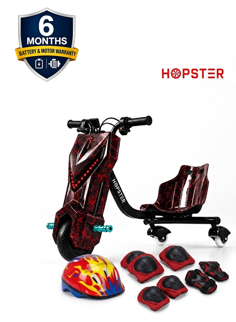 Hopster Kid's Advanced Electric Drift Scooter for Kids with 180W Motor, Medium 6.5 inch wheel, Comfortable Racing Seat, Rear Drift Wheel System, Long-Lasting Rechargeable Battery, Red & Black - Image 1