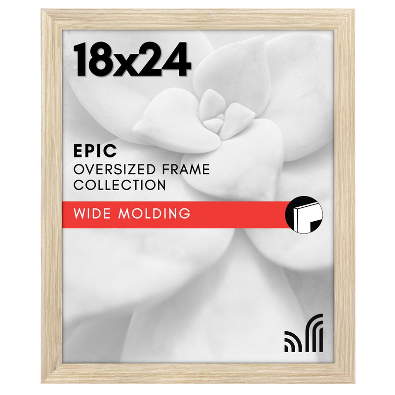 Americanflat 18x24 Poster Frame with Polished Plexiglass  Wide Picture Frames Made of Engineered Wood for Vertical or Horizontal Wall Display  Epic Collection  Natural Oak