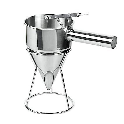 HEBEZON HEBEZON Stainless Steel Pancake Batter Dispenser Funnels with Stand Detachable Handle Funnel Dispenser for TakoyakiBakingCupcakesMuffinsCooking CrepesWaffles 1000Ml Pack of 1  - Image 1