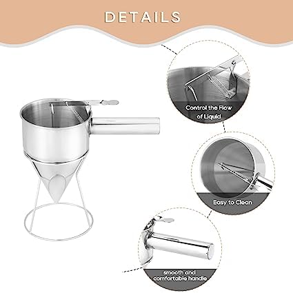 HEBEZON HEBEZON Stainless Steel Pancake Batter Dispenser Funnels with Stand Detachable Handle Funnel Dispenser for TakoyakiBakingCupcakesMuffinsCooking CrepesWaffles 1000Ml Pack of 1  - Image 5