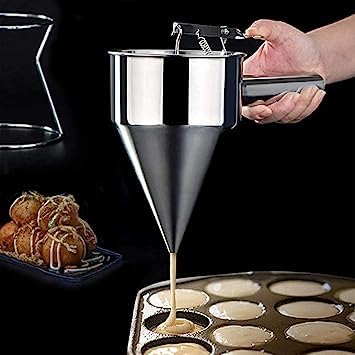 HEBEZON HEBEZON Stainless Steel Pancake Batter Dispenser Funnels with Stand Detachable Handle Funnel Dispenser for TakoyakiBakingCupcakesMuffinsCooking CrepesWaffles 1000Ml Pack of 1  - Image 2