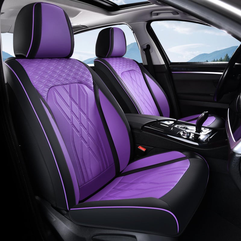 FLORICH Seat Covers Full Set Leather Automotive Seat Cover Full Coverage Vehicle Car Seat Covers Waterproof Purple Seat Cover Protector Universal Fit for Most Car Truck SUV, Black&Purple - Image 2