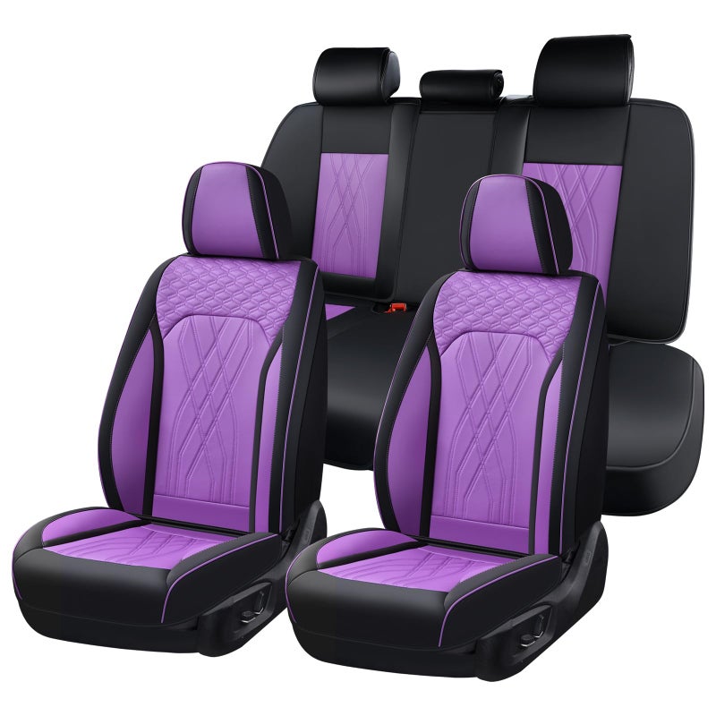 FLORICH Seat Covers Full Set Leather Automotive Seat Cover Full Coverage Vehicle Car Seat Covers Waterproof Purple Seat Cover Protector Universal Fit for Most Car Truck SUV, Black&Purple - Image 1