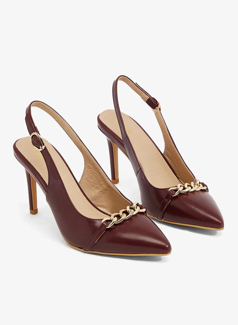 Ella Limited Edition Burgundy Slingback, gold chain detail for Women | Best Price UAE